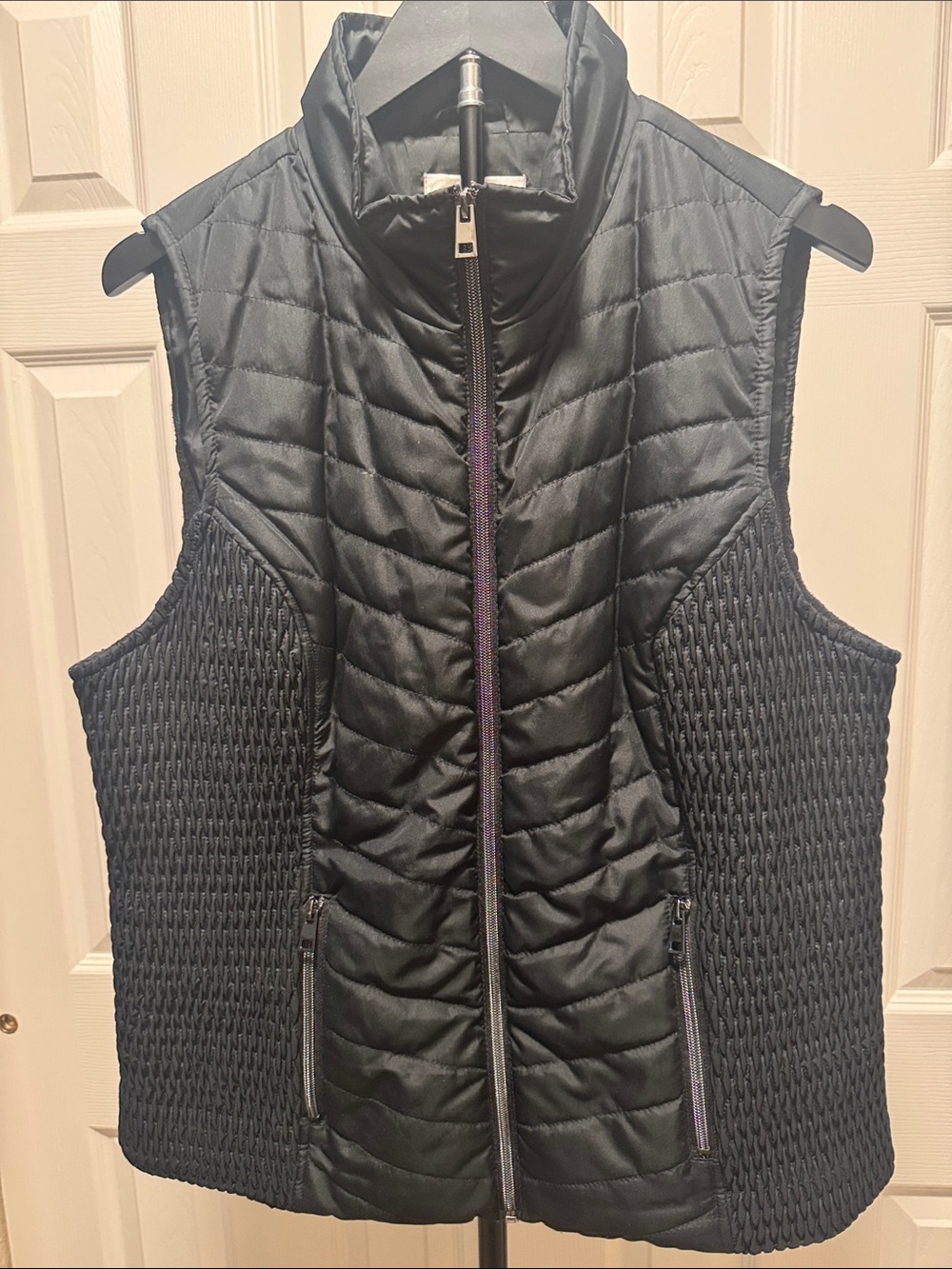 CJ Banks Black Quilted & Knit Panel Vest